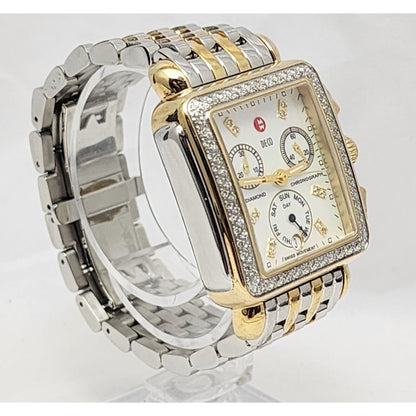 Michele Deco Diamond Bezel Square Face Two Tone 0.66ct Ladies Watch MW06P01C5046