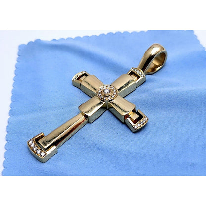 14K Yellow Gold Religious Diamond Motion Cross Charm Pendant