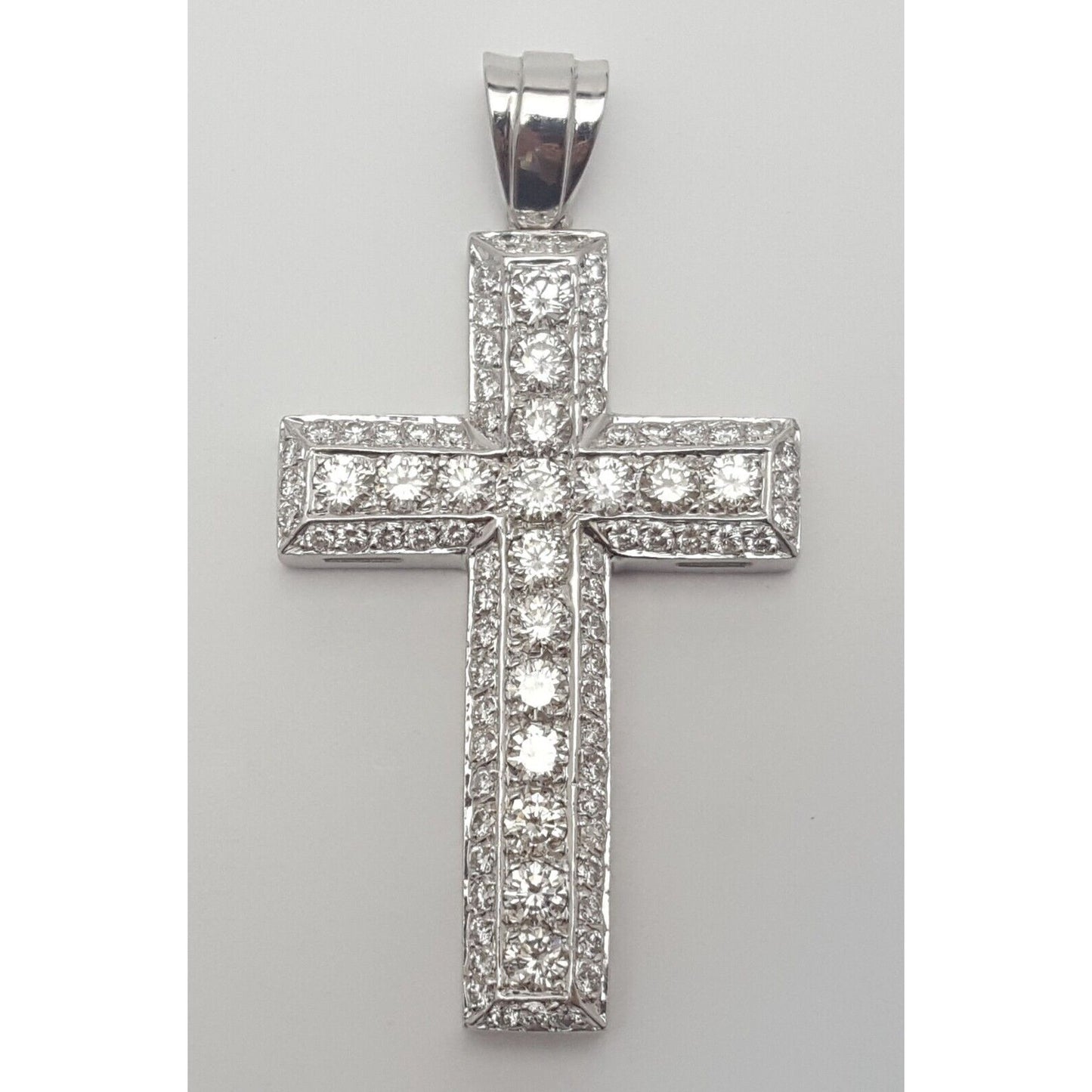 14K Solid White Gold Diamond Cross Pendant Charm 7.65ct