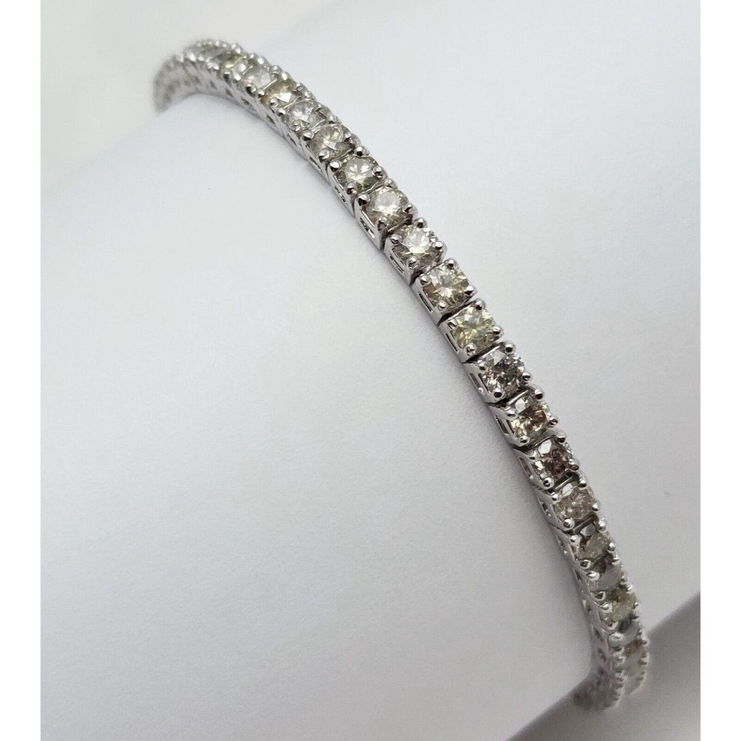 14K Solid White Gold Round Cut Diamond Tennis Link Bracelet