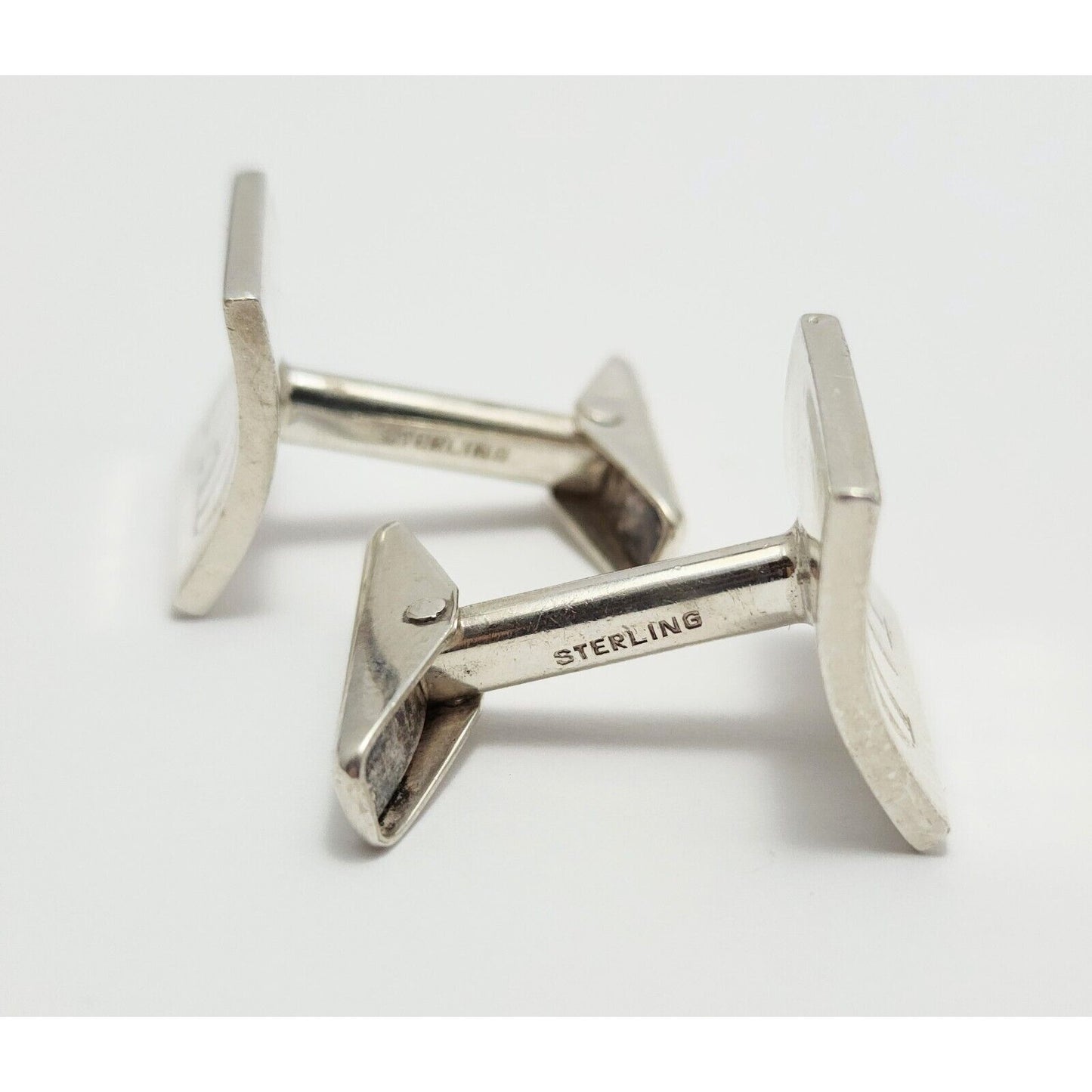 Vintage Rare Allan Adler Sterling Silver Square Modernist Cufflinks with Monogram