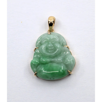 18K Yellow Gold Religious Green Jade Buddha Charm Pendant