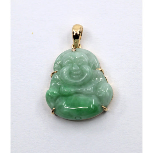 18K Yellow Gold Religious Green Jade Buddha Charm Pendant
