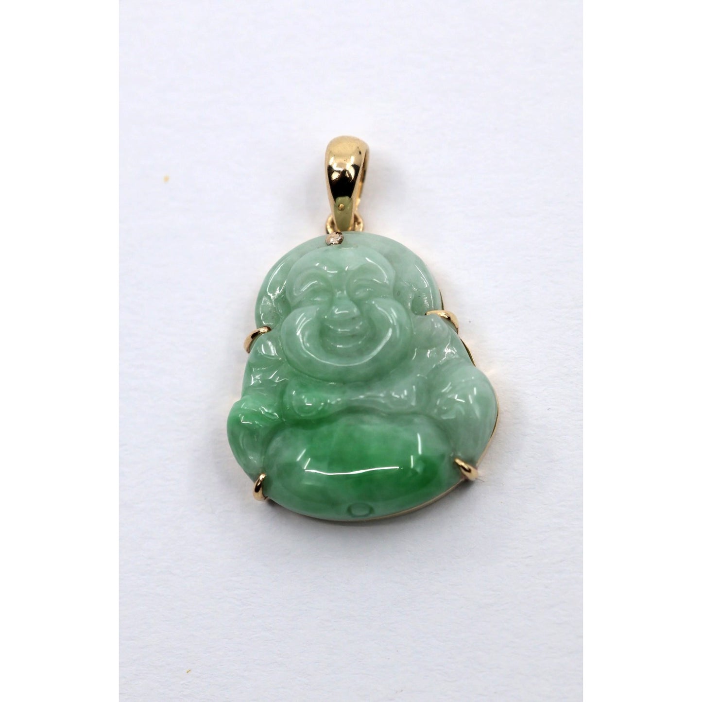 18K Yellow Gold Religious Green Jade Buddha Charm Pendant
