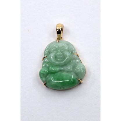 18K Yellow Gold Religious Green Jade Buddha Charm Pendant