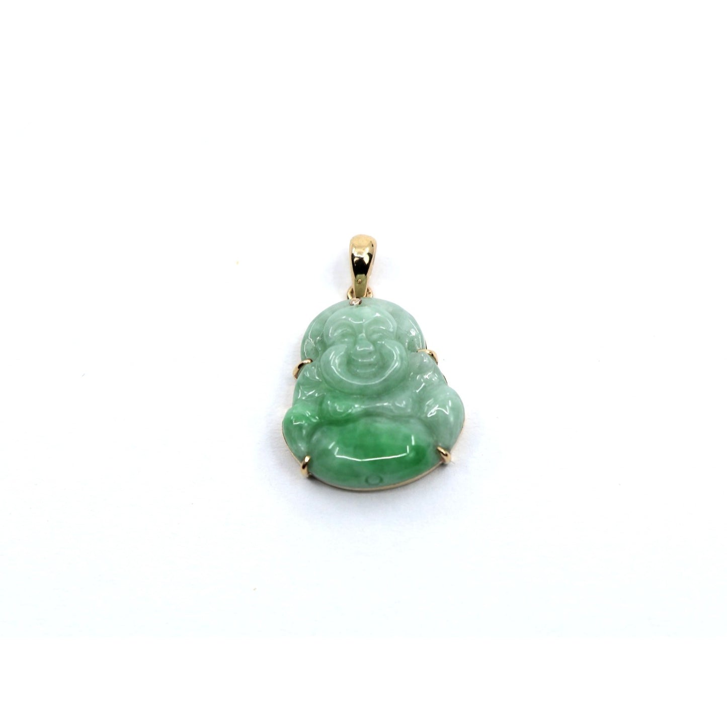 18K Yellow Gold Religious Green Jade Buddha Charm Pendant