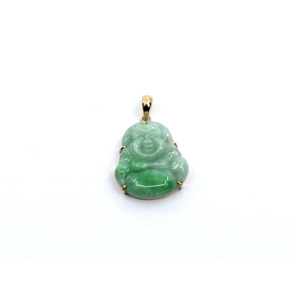 18K Yellow Gold Religious Green Jade Buddha Charm Pendant