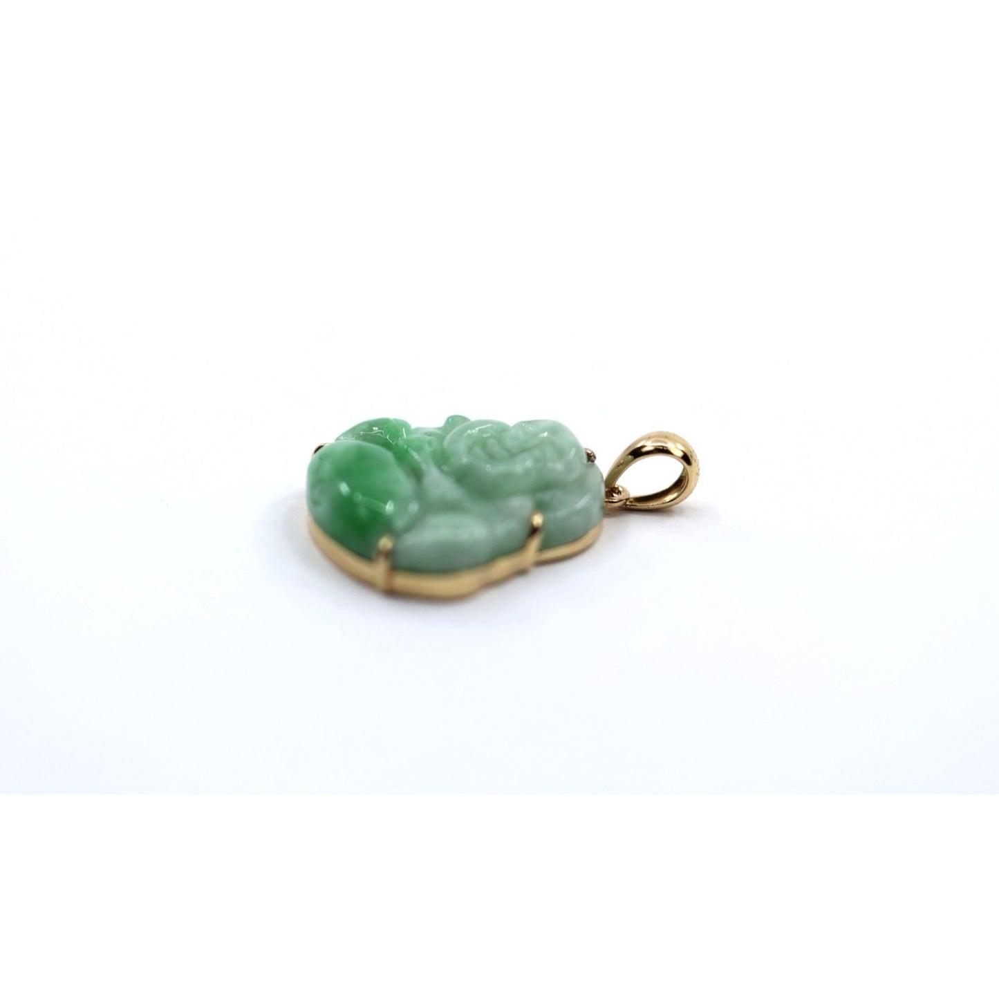 18K Yellow Gold Religious Green Jade Buddha Charm Pendant