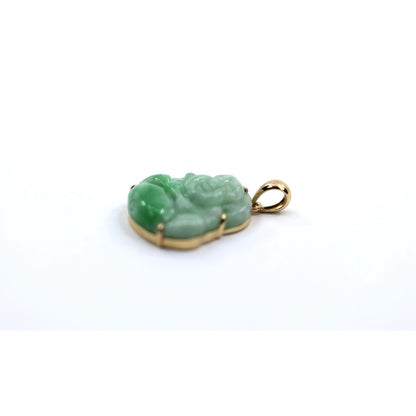18K Yellow Gold Religious Green Jade Buddha Charm Pendant
