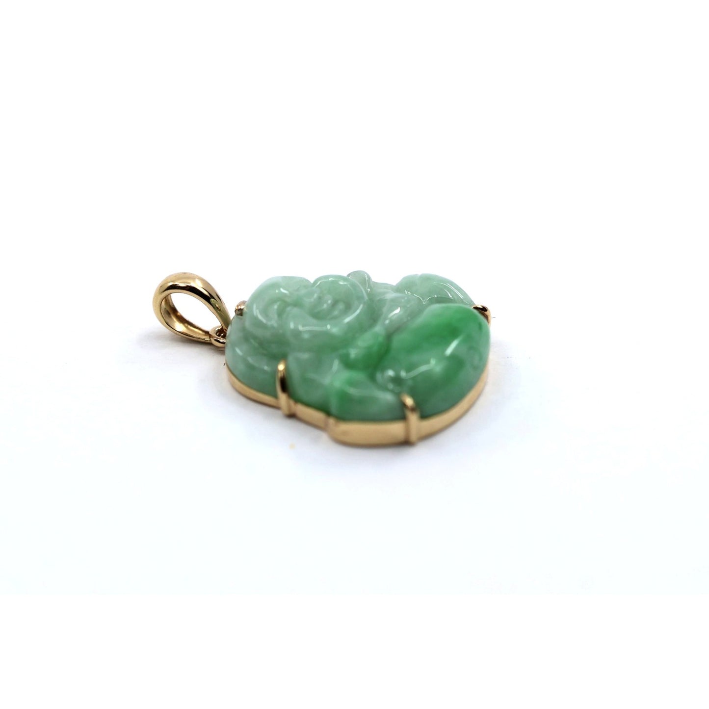 18K Yellow Gold Religious Green Jade Buddha Charm Pendant