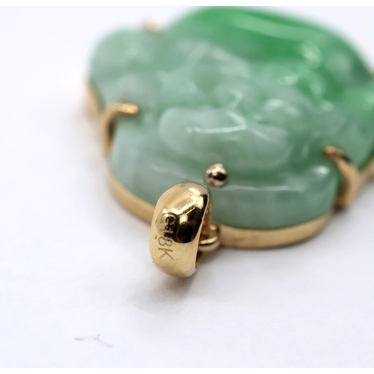 18K Yellow Gold Religious Green Jade Buddha Charm Pendant