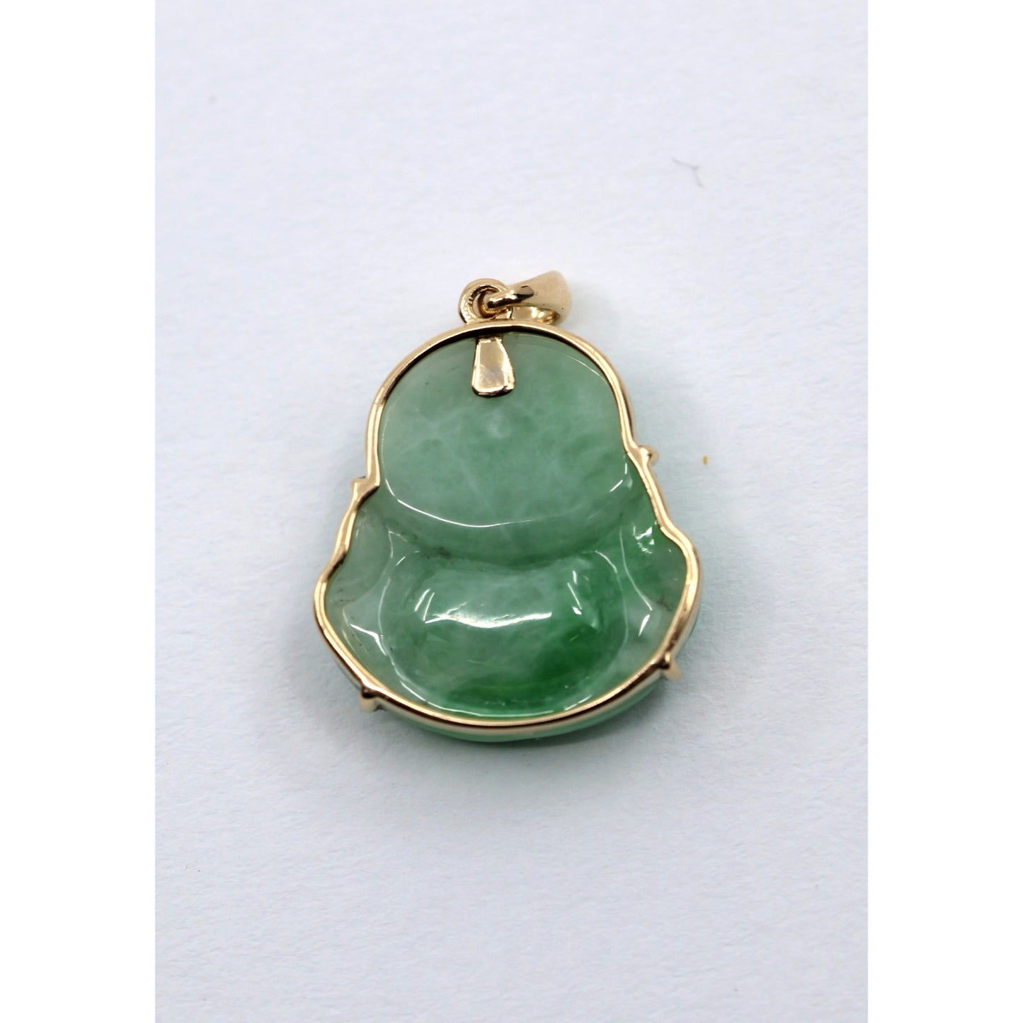 18K Yellow Gold Religious Green Jade Buddha Charm Pendant