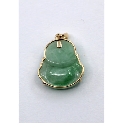 18K Yellow Gold Religious Green Jade Buddha Charm Pendant