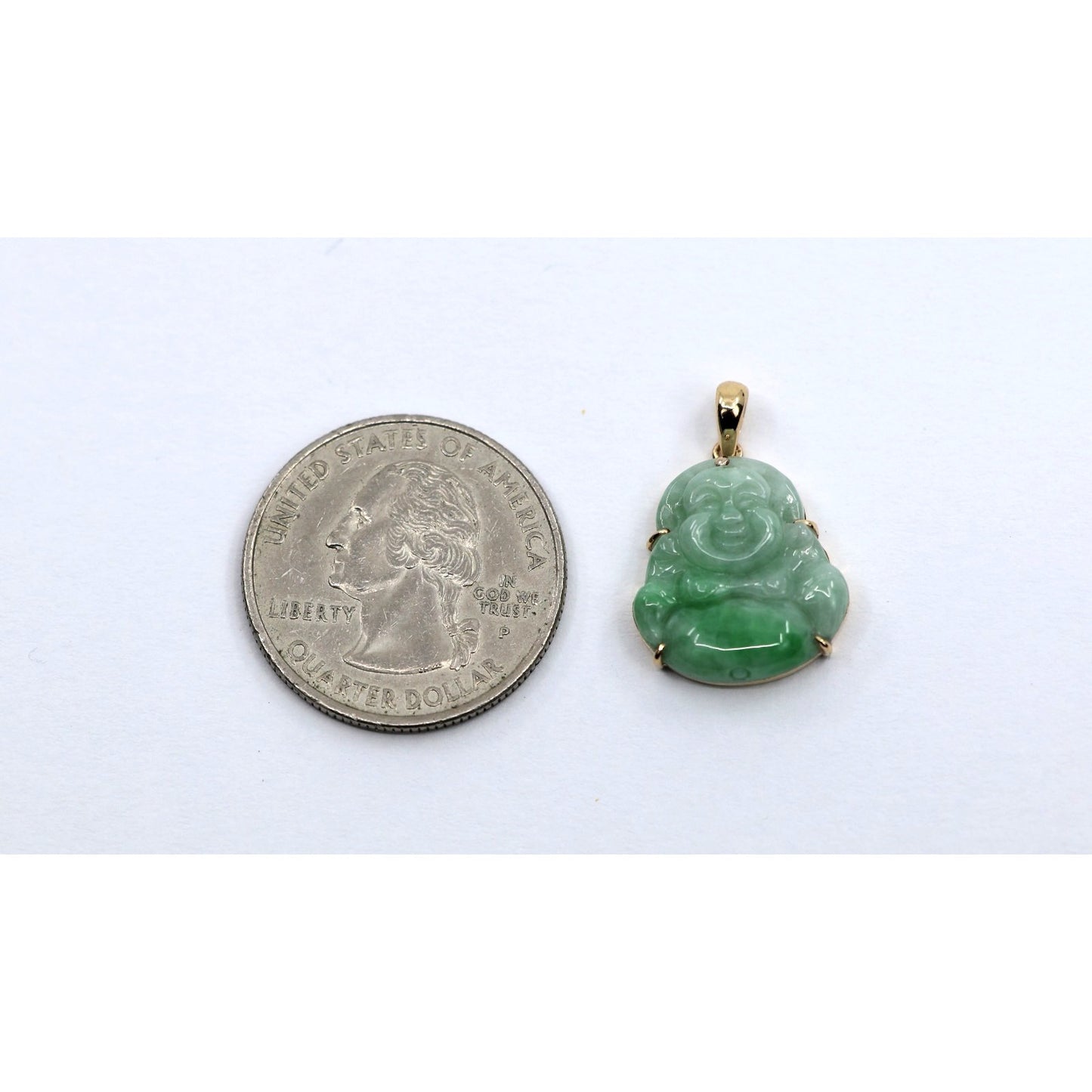 18K Yellow Gold Religious Green Jade Buddha Charm Pendant