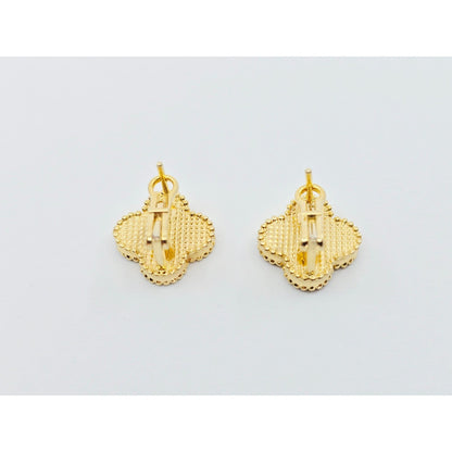 14K Yellow Gold Four Leaf Clover Dark Mother of Pearl Latch Back Hinge Earrings