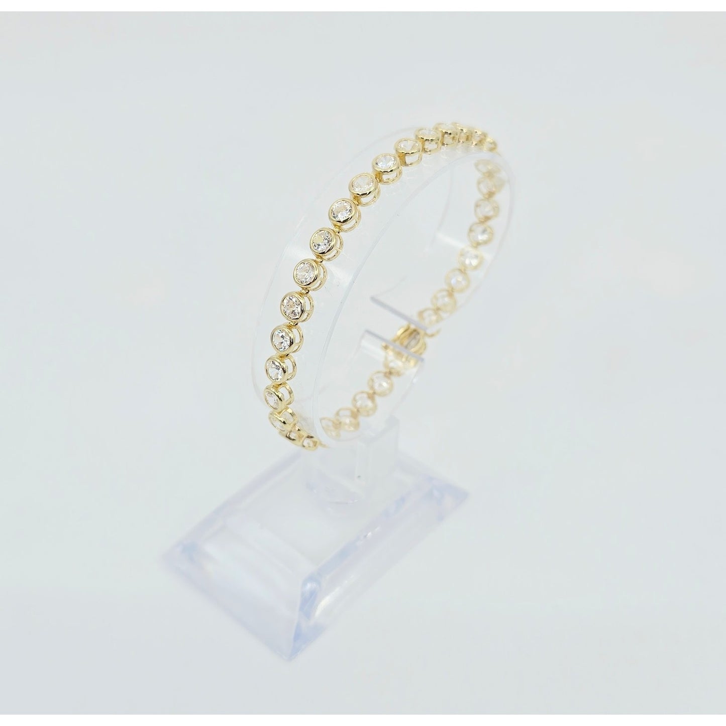 14K Yellow Gold CZ Tennis Link Bracelet