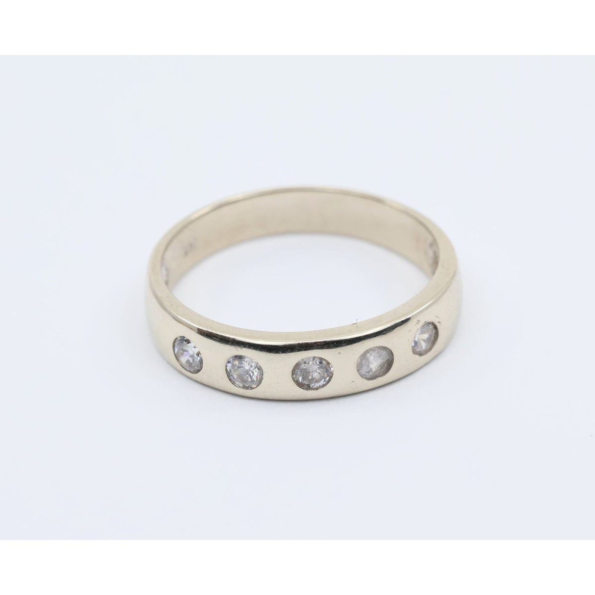 14K White Gold 5 Stone CZ Flush Set Wedding Band Ring