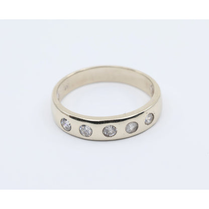14K White Gold 5 Stone CZ Flush Set Wedding Band Ring