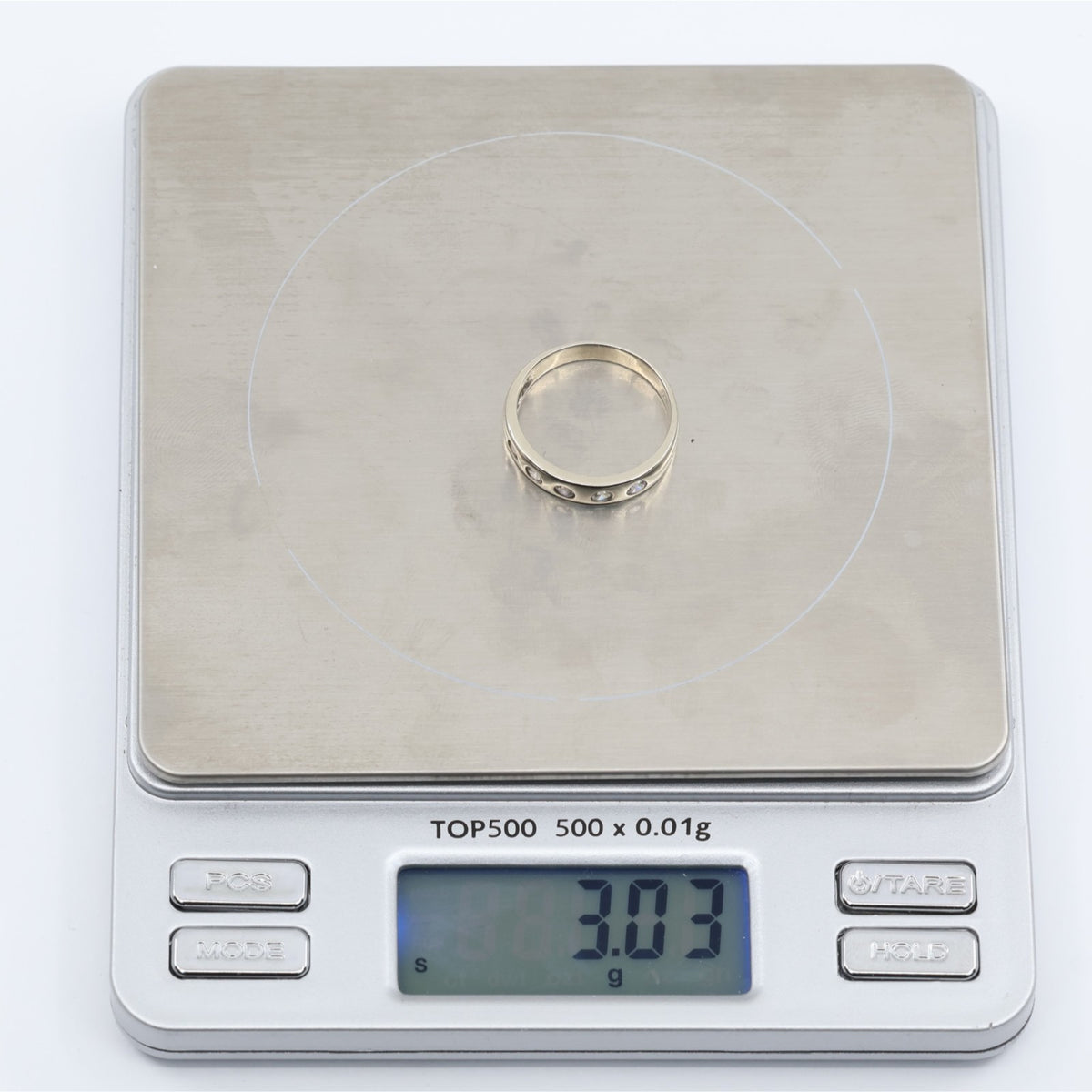 14K White Gold 5 Stone CZ Flush Set Wedding Band Ring