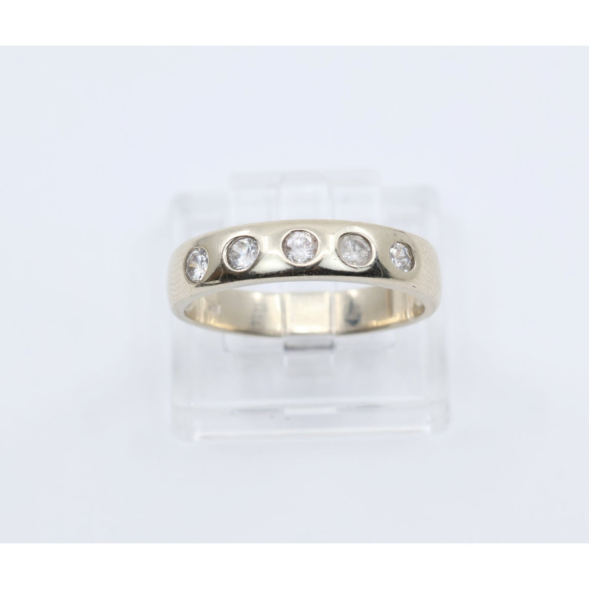 14K White Gold 5 Stone CZ Flush Set Wedding Band Ring
