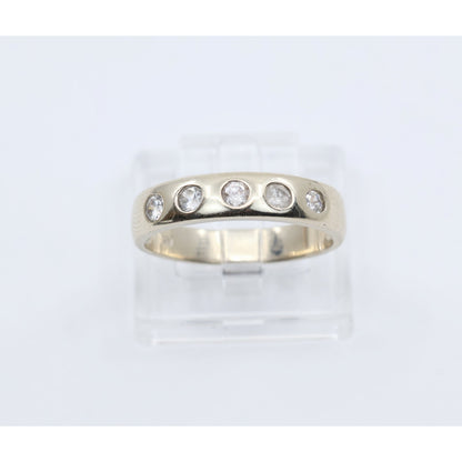14K White Gold 5 Stone CZ Flush Set Wedding Band Ring