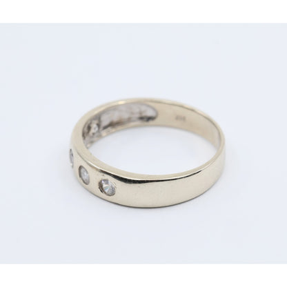 14K White Gold 5 Stone CZ Flush Set Wedding Band Ring
