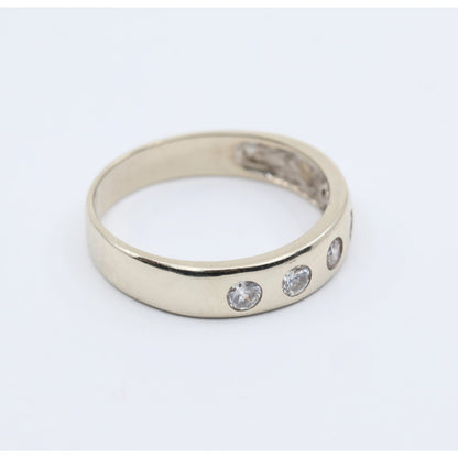 14K White Gold 5 Stone CZ Flush Set Wedding Band Ring