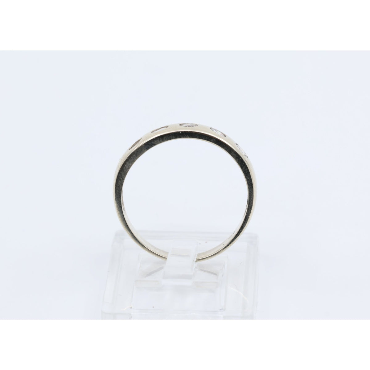 14K White Gold 5 Stone CZ Flush Set Wedding Band Ring