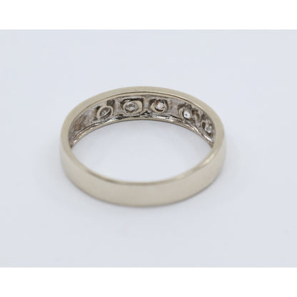 14K White Gold 5 Stone CZ Flush Set Wedding Band Ring