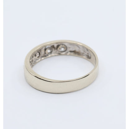 14K White Gold 5 Stone CZ Flush Set Wedding Band Ring