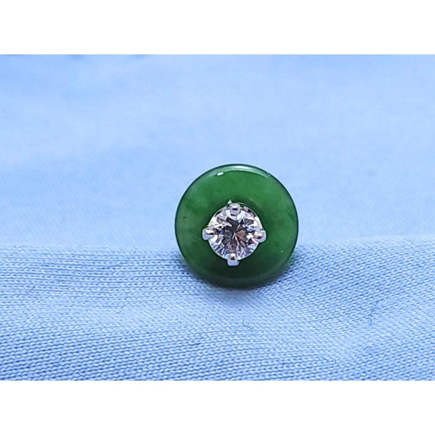 Single 14K White Gold Diamond & Jade Jadeite Stud Earring