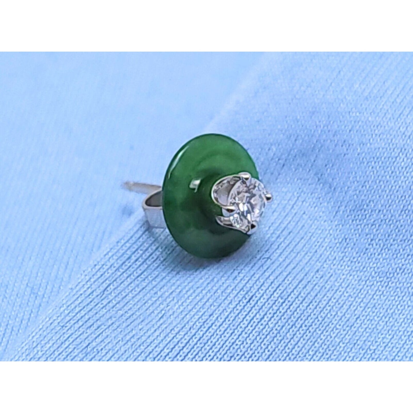 Single 14K White Gold Diamond & Jade Jadeite Stud Earring