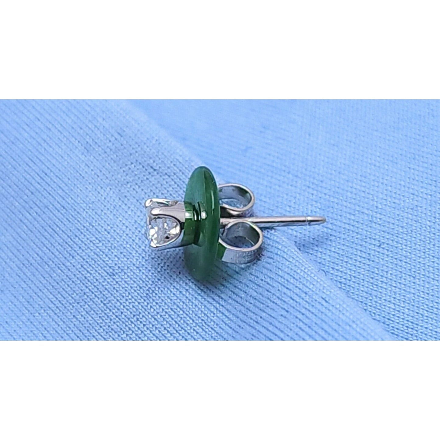 Single 14K White Gold Diamond & Jade Jadeite Stud Earring