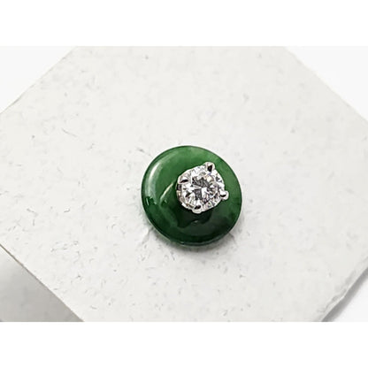 Single 14K White Gold Diamond & Jade Jadeite Stud Earring