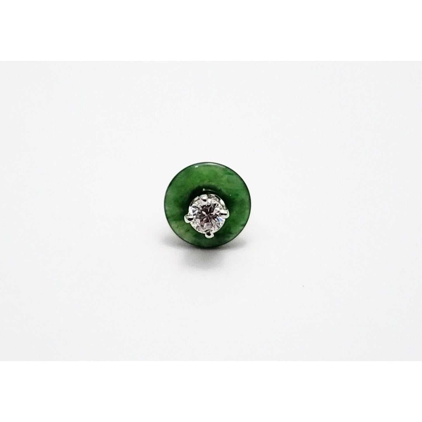 Single 14K White Gold Diamond & Jade Jadeite Stud Earring