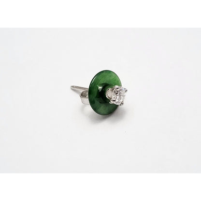 Single 14K White Gold Diamond & Jade Jadeite Stud Earring