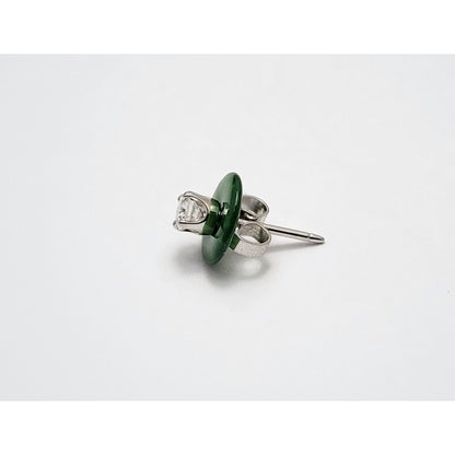 Single 14K White Gold Diamond & Jade Jadeite Stud Earring