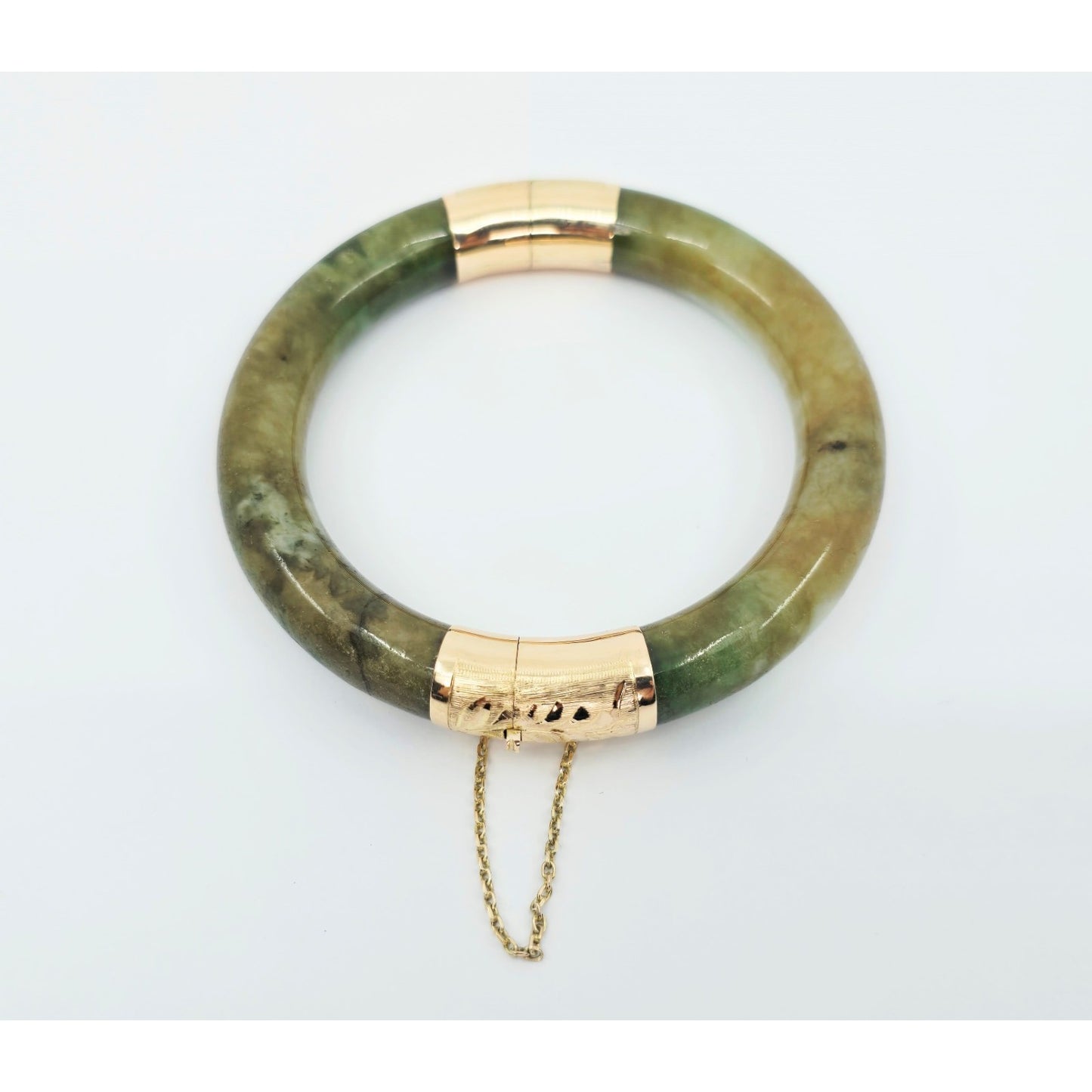 10K Yellow Gold Nephrite Jade Bangle Bracelet