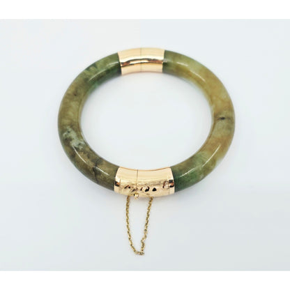 10K Yellow Gold Nephrite Jade Bangle Bracelet