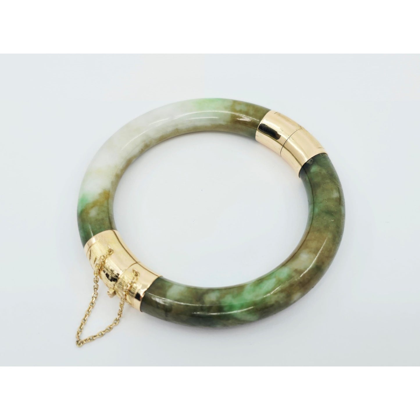 10K Yellow Gold Nephrite Jade Bangle Bracelet