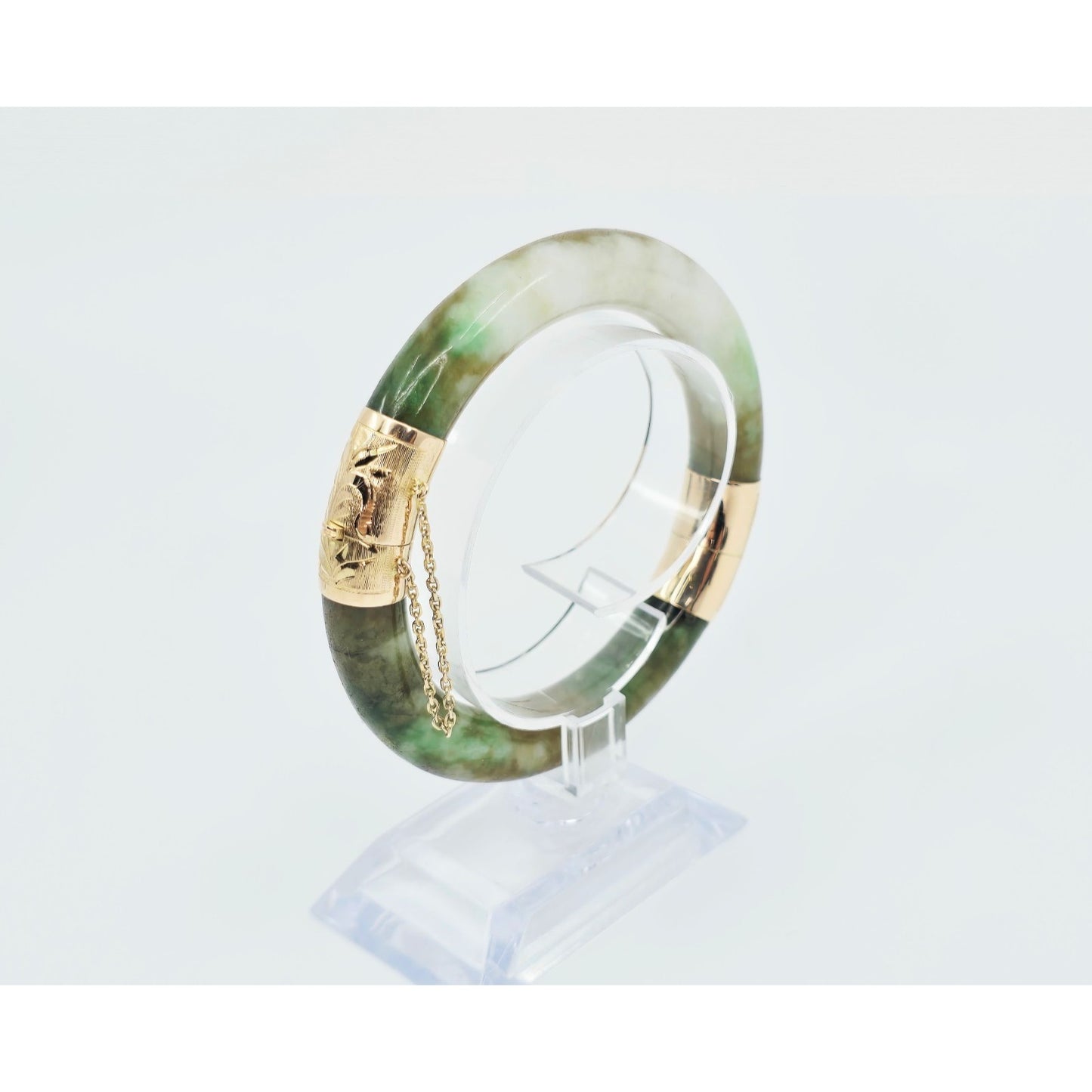 10K Yellow Gold Nephrite Jade Bangle Bracelet