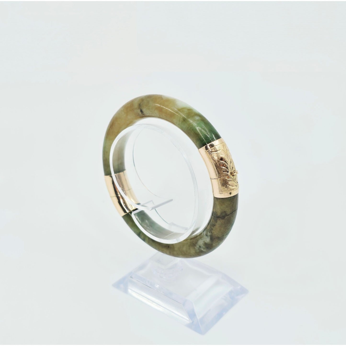 10K Yellow Gold Nephrite Jade Bangle Bracelet