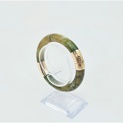 10K Yellow Gold Nephrite Jade Bangle Bracelet