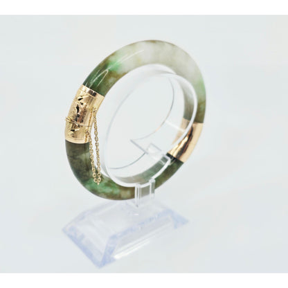 10K Yellow Gold Nephrite Jade Bangle Bracelet