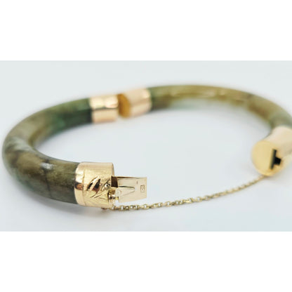 10K Yellow Gold Nephrite Jade Bangle Bracelet
