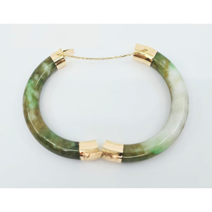 10K Yellow Gold Nephrite Jade Bangle Bracelet