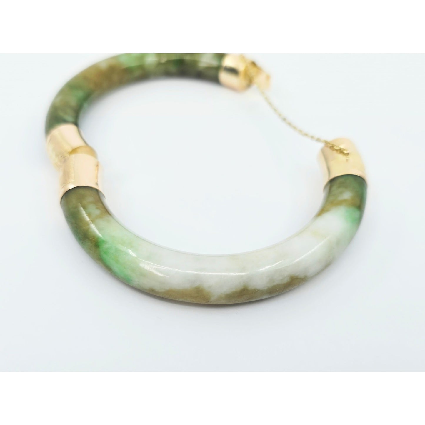 10K Yellow Gold Nephrite Jade Bangle Bracelet