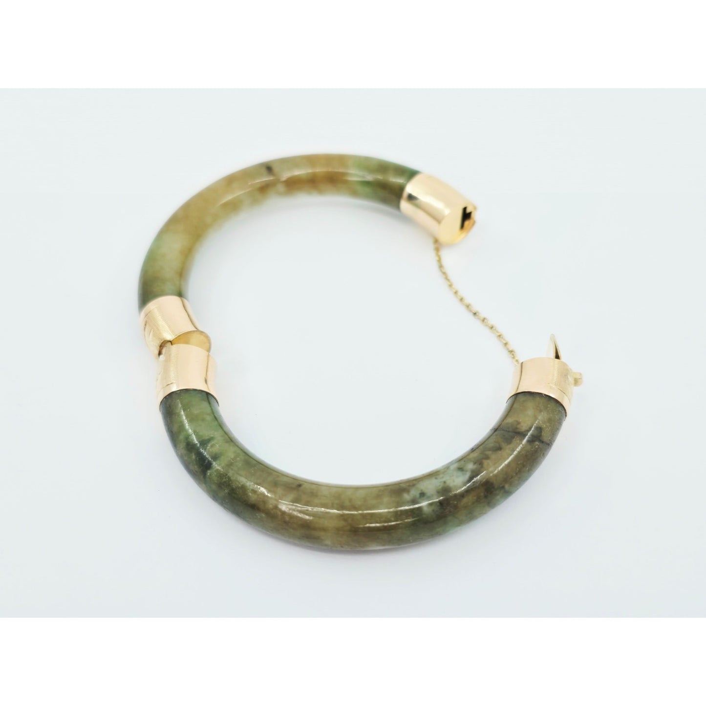 10K Yellow Gold Nephrite Jade Bangle Bracelet