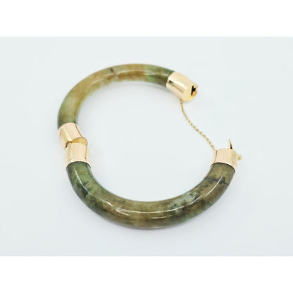 10K Yellow Gold Nephrite Jade Bangle Bracelet