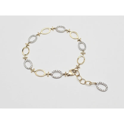 14K Two Tone Gold Oval Link Resizable CZ Bracelet